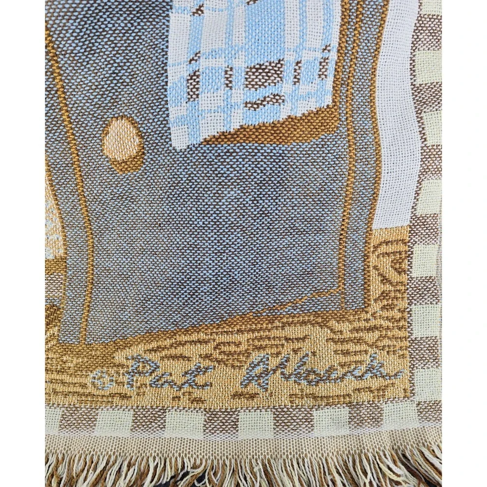 Vtg Goodwin Weavers Tapestry Throw Blanket 'Cats All Over My Kitchen' 44x59